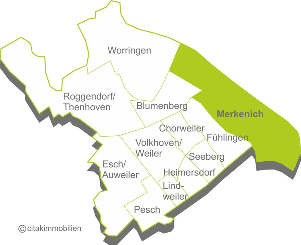 Merkenich-Langel ist das nördlichste der vier Dörfer, die 1963 diesem Stadtteil zugewiesen wurden, die anderen sind Rheinkassel, Kasselberg und Feldkassel.