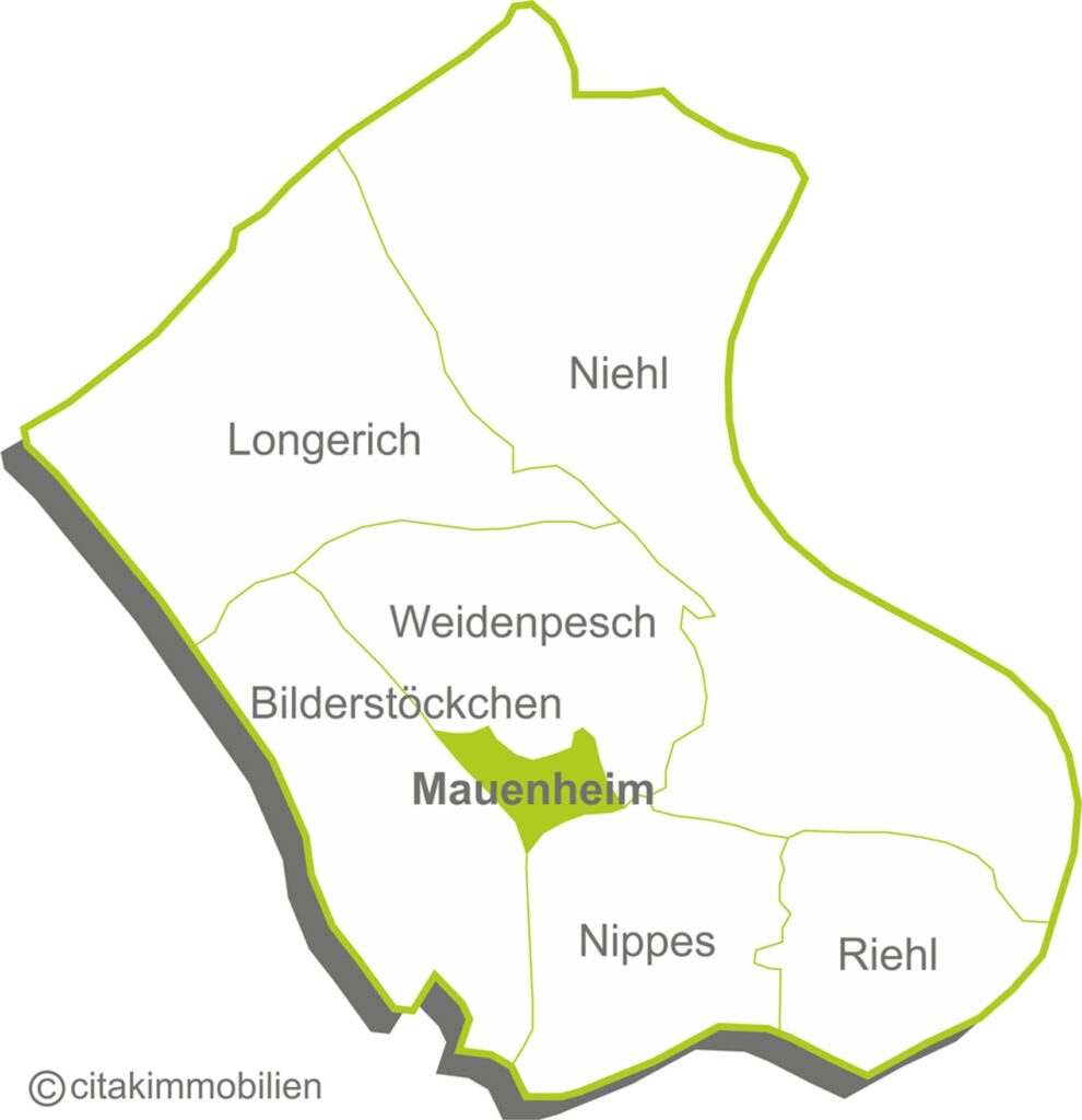 Mauenheim ist der flächenmäßig kleinste Stadtteil Kölns und auch deswegen einer der homogensten. Heute ist Mauenheim ein sehr beliebter Stadtteil.